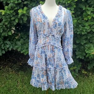 Fairy Babydoll Dress Women Large Orange Blue Long Balloon Sleeve Ruffle Romantic